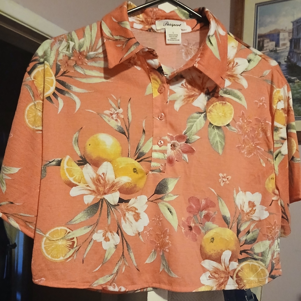 Passport Orange Floral Womens Crop Top Shirt